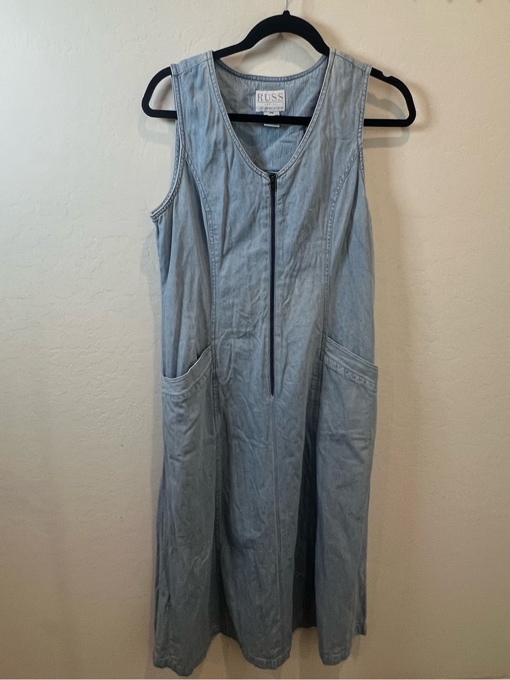 Vintage 90s RUSS by Liz Claiborne Sleeveless Denim Dress with Front Zip